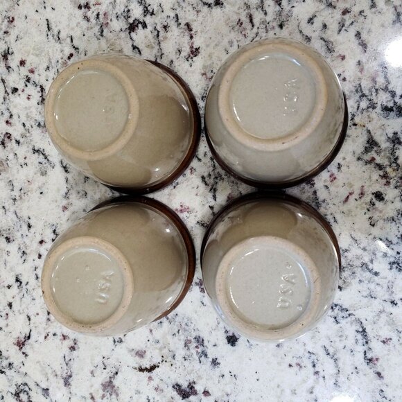 Vintage USA Handleless Crockery Custard Cup Coffee Mug Stoneware Set of 4 - Picture 8 of 8